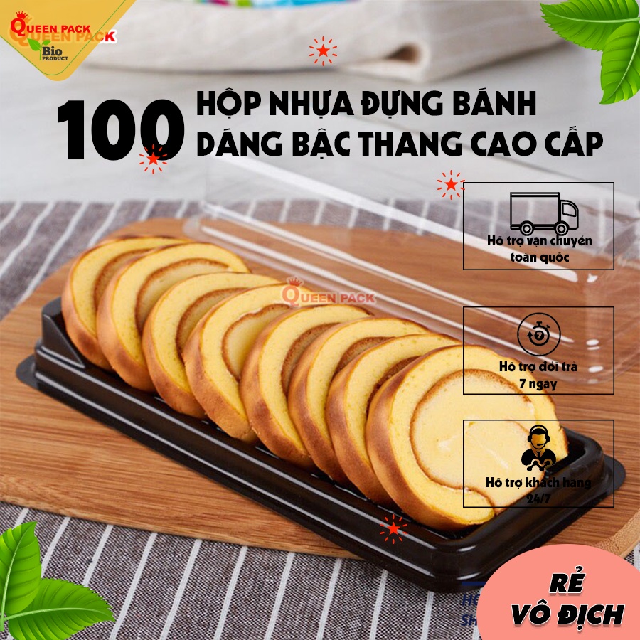 [QP-B033] SỈ 100 Hộp Nhựa Đựng Bánh Xếp Dáng Bậc Thang Kèm Nắp PET Trong Cao Cấp