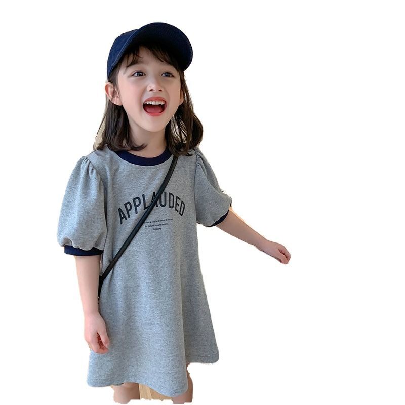 Đầm Thun Cotton Ngắn Tay Thoải Mái Mùa Hè Phong Cách Phương Tây Cho Bé Gái