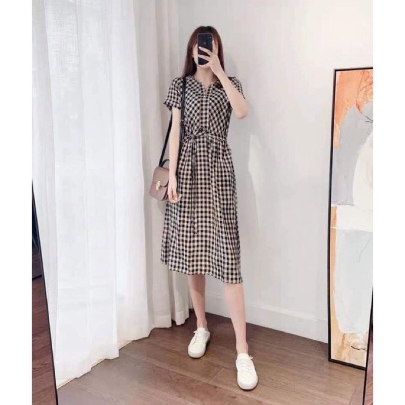 Vải Cotton sọc caro  màu xanh đen mềm mặc mát may đầm váy,áo sơ mi,đồ bộ