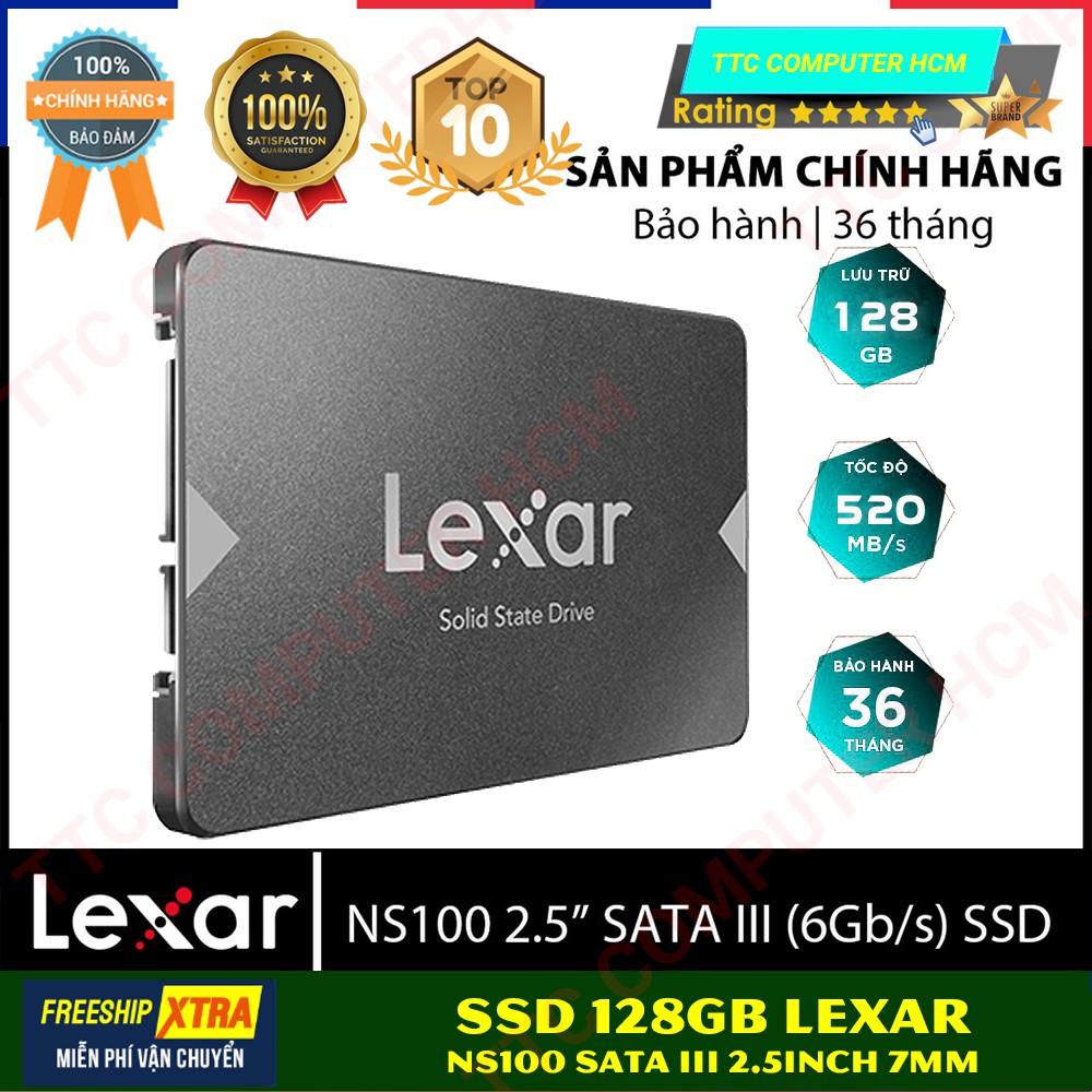 Ổ cứng SSD 128GB Lexar NS100 2.5” SATA III (6Gb/s) - Hàng Phân Phối Chính Thức Mai Hoàng - BH 36 Tháng