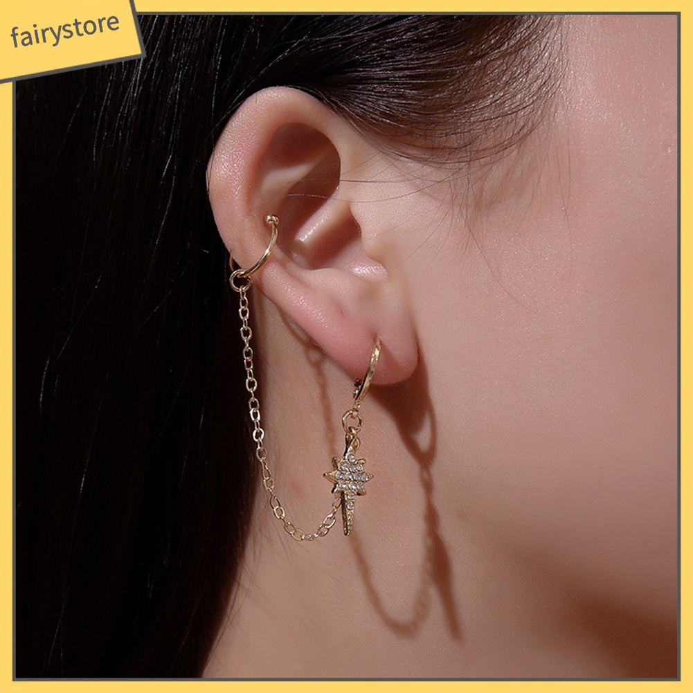 1 Khuyên Vành Tai Dáng Dài Đính Đá Lấp Lánh Cho Nữ