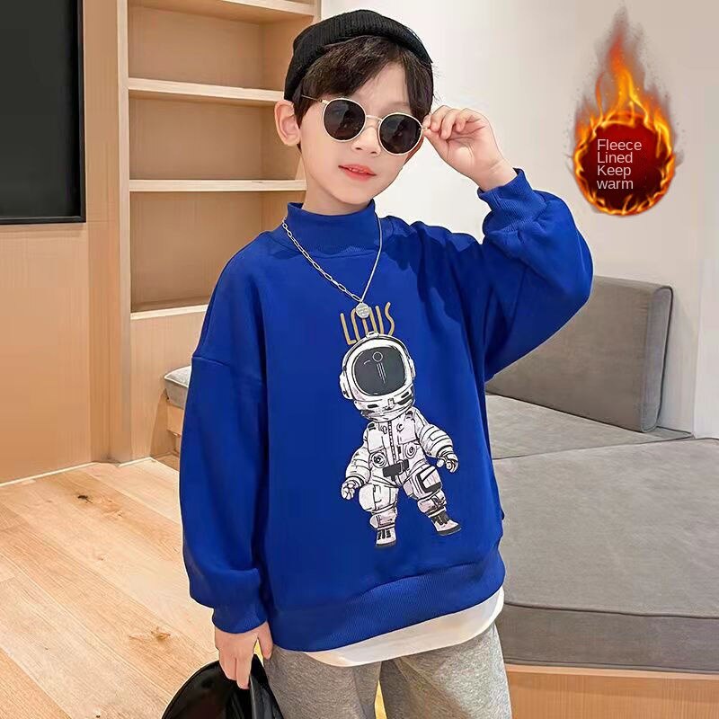 Áo thun tay dài cổ cao lót nhung giữ ấm thời trang thu đông dành cho bé trai