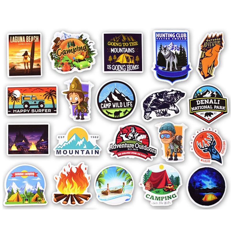 Sticker chủ đề camping hình dán trang trí  phượt du lịch