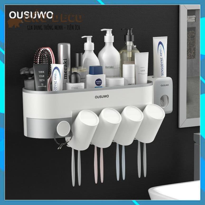 Kệ nhà tắm thông minh Ousuwo [FREESHIP] – Hàng chính hãng - Dán tường kèm cốc cao cấp