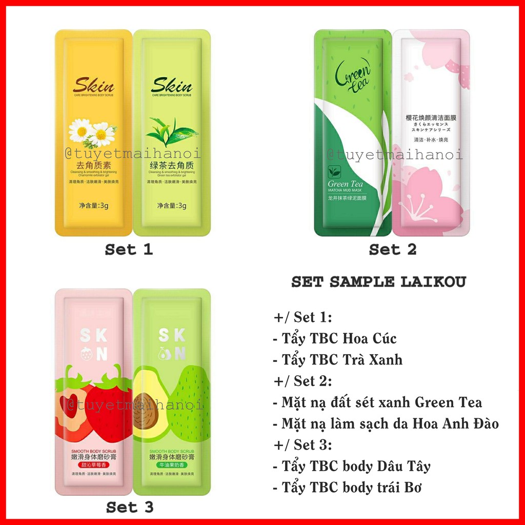 Set 2 gói mặt nạ và tẩy tế bào chết Laikou (Mẫu Sample Laikou)