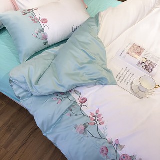 Set chăn ga gối lụa lohem ipsum xan mint 4 món