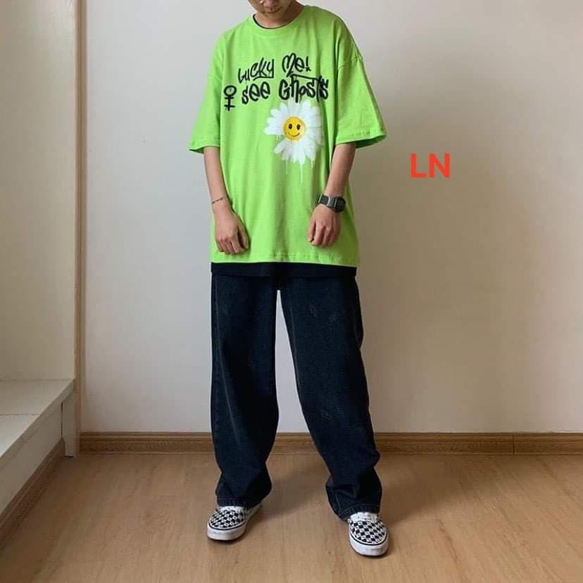 Áo phông cotton dáng thụng hoa mặt cười