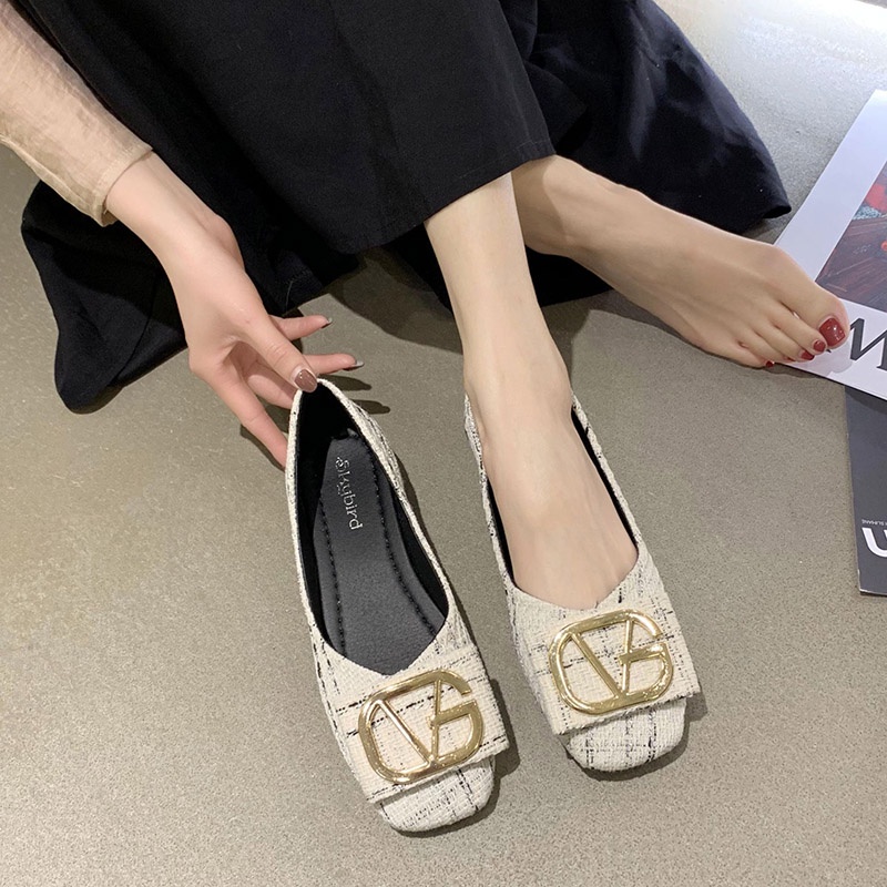 Giày búp bê IELGY mũi vuông đế bằng phong cách cổ điển thời trang cho nữ