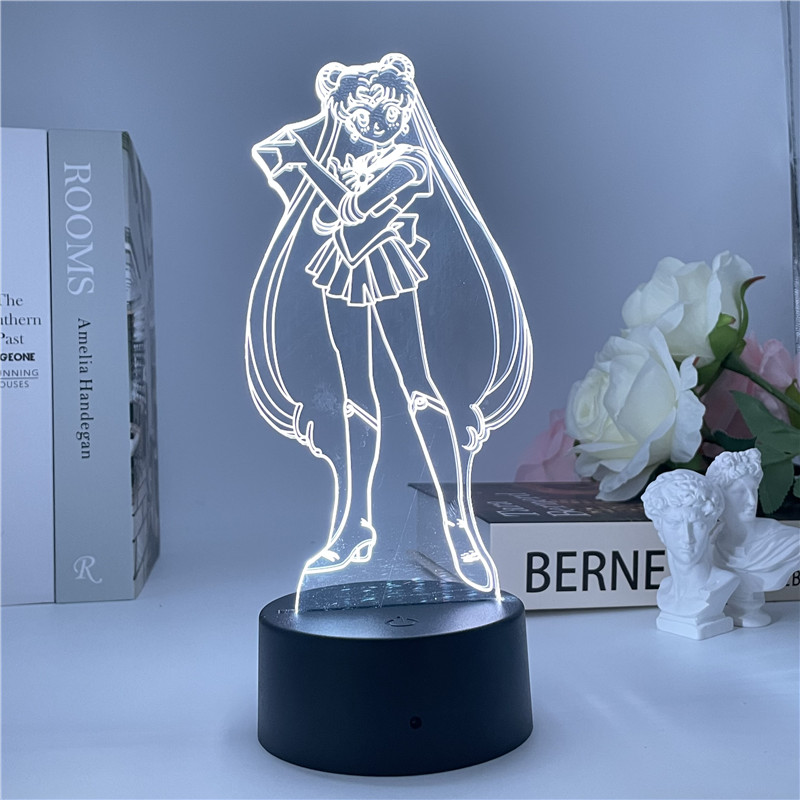 Đèn Led Để Bàn 7 Màu Hình Mèo Thủy Thủ Mặt Trăng 3d Sạc Usb