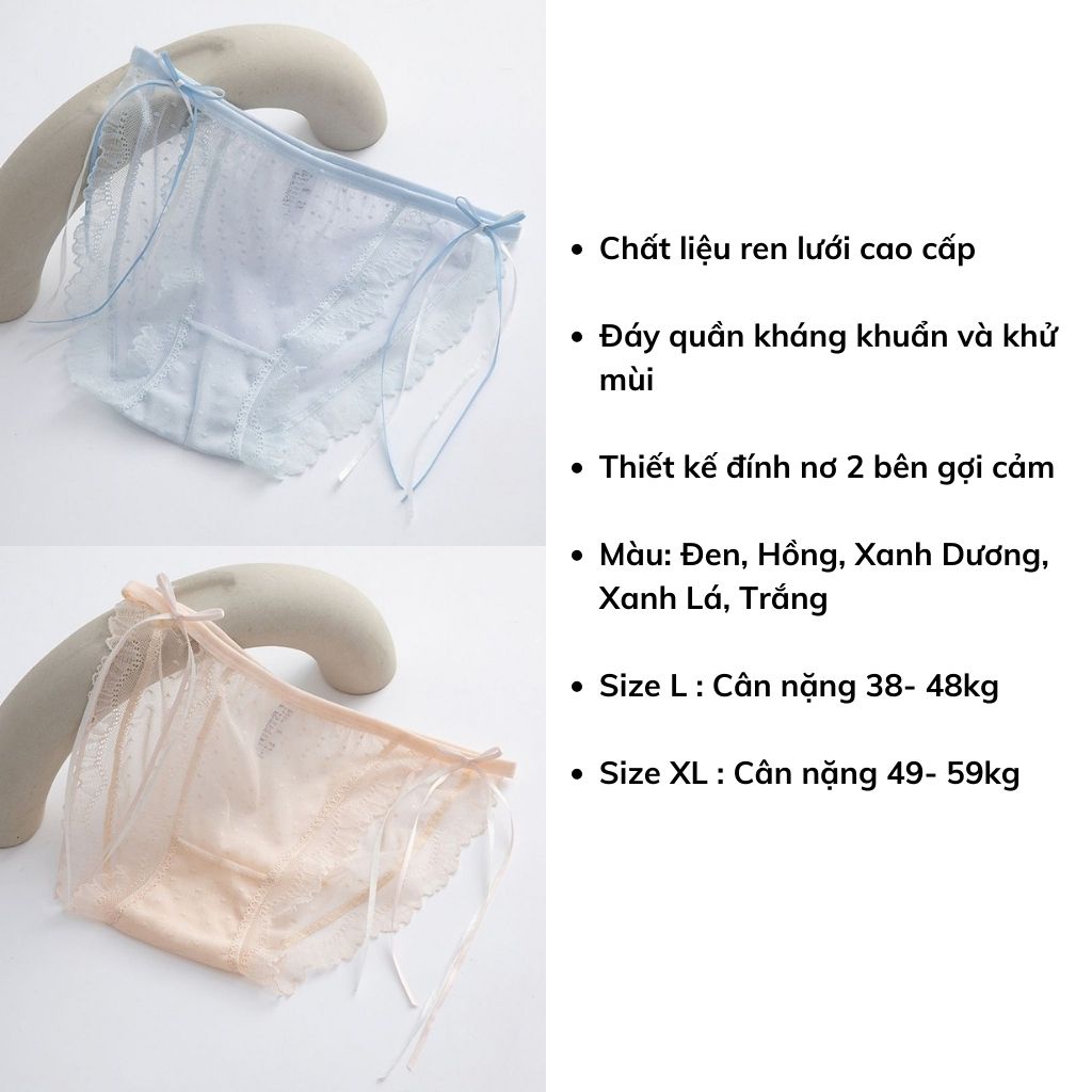 Quần lót nữ ren lưới cao cấp sexy siêu mỏng thoáng mát đính nơ gợi cảm và quyến rũ DOPICO L547