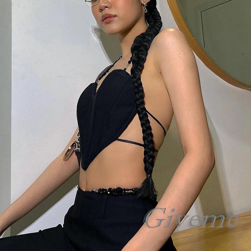 Áo Crop Top Cổ Yếm Hở Lưng In Chữ Love Thời Trang Mùa Hè Cho Nữ