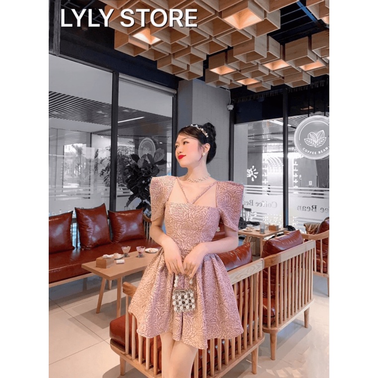 Mẫu Mới Đầm Gấm Nữ Dự Tiệc Có Mút Ngực Lót Quần Dây Chéo Cổ Cực Hot PU