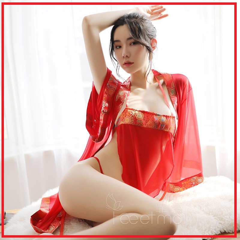 Bộ Đồ Ngủ Cosplay Sexy Gồm: Áo choàng + yếm cổ trang - set bộ cosplay cổ trang, tân nương (ảnh thật shop chụp nha)