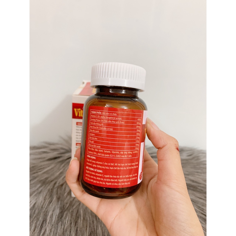 Viên uống trắng da mờ nám VITAMIN E ĐỎ - Tinh dầu thông đỏ ,hoa anh thảo - Hộp 30 viên