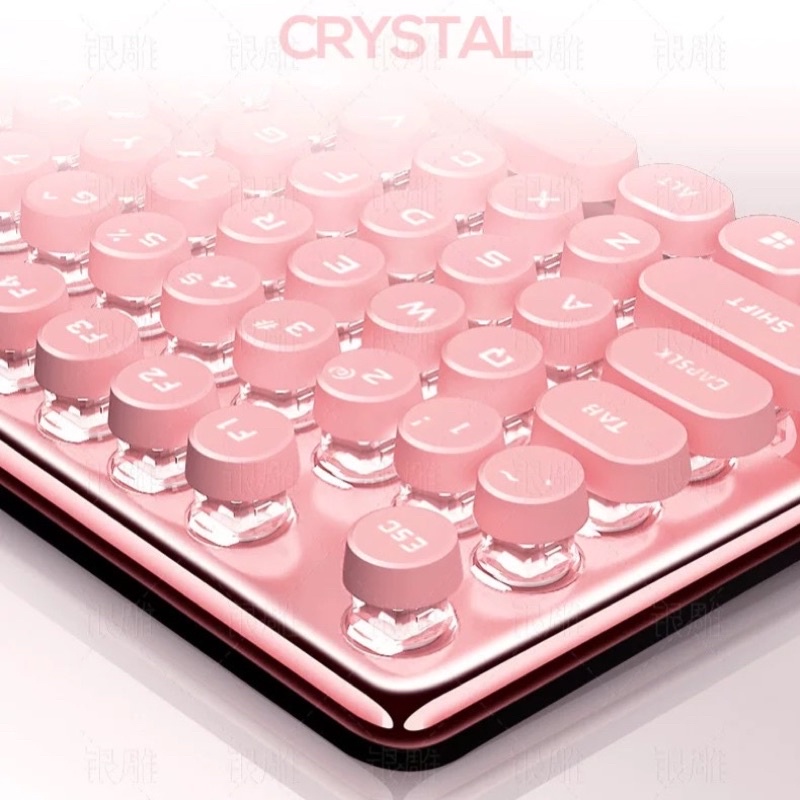 COMBO Bàn Phím Nút Tròn Chuột Máy Tính Laptop Giả Cơ YINOIAO V7 G15 LED Xuyên Chữ Đa Dụng Chơi Game Làm Việc Màu Hồng