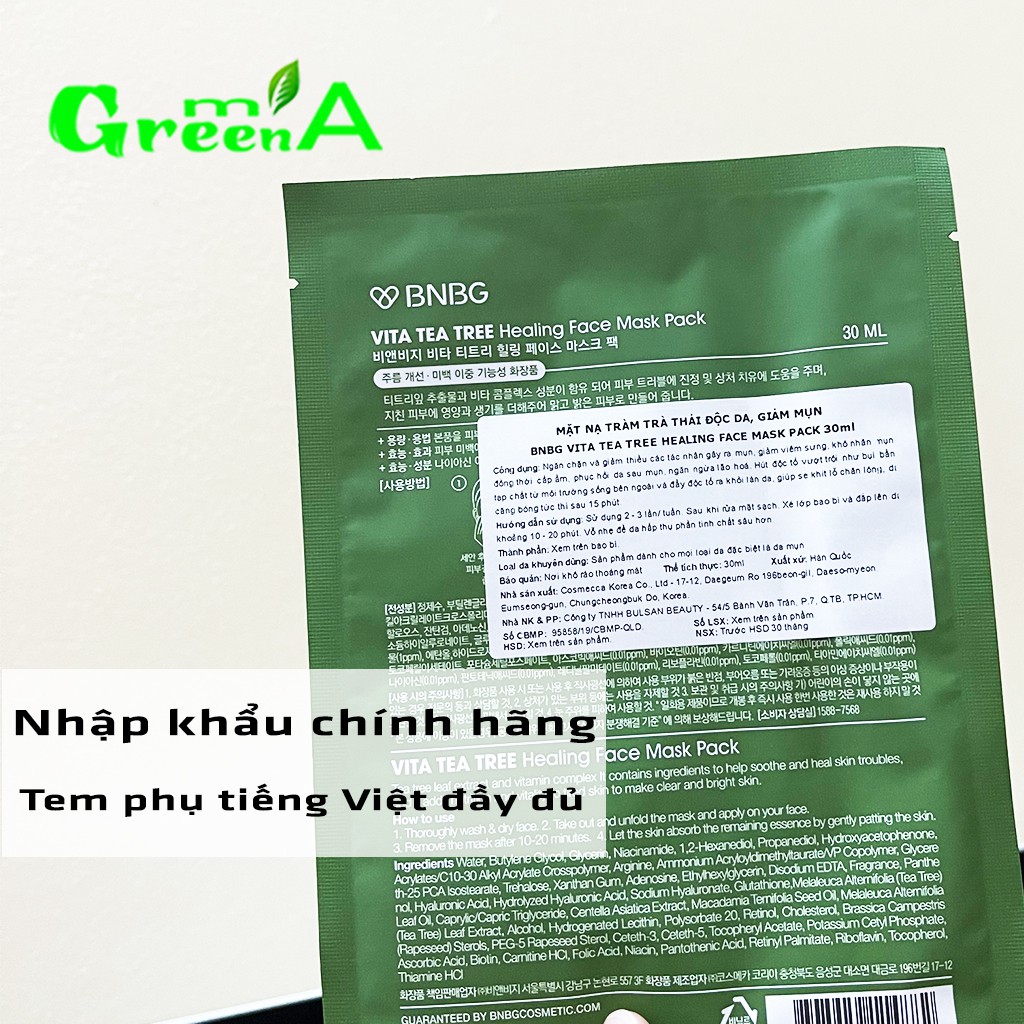 BNBG Mặt nạ tràm trà [hộp 10 miếng] BNBG Vita Tea Tree Healing Face Mask Pack [NHẬP KHẨU CHÍNH HÃNG