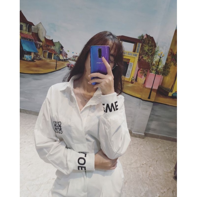 Áo sơ mi bo tay thêu form rộng