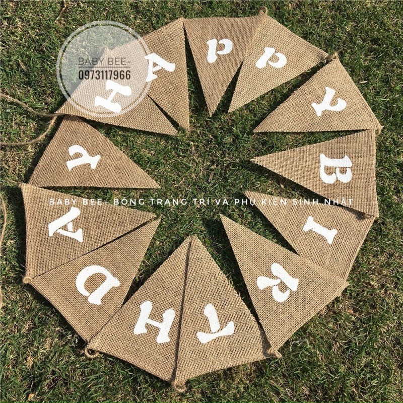 Dây Chữ HAPPY BIRTHDAY Vải Cói Tông Hà Quốc trang trí sinh nhật