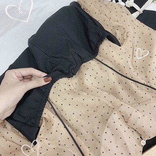 Set áo nude chấm bi + yếm 2d đen