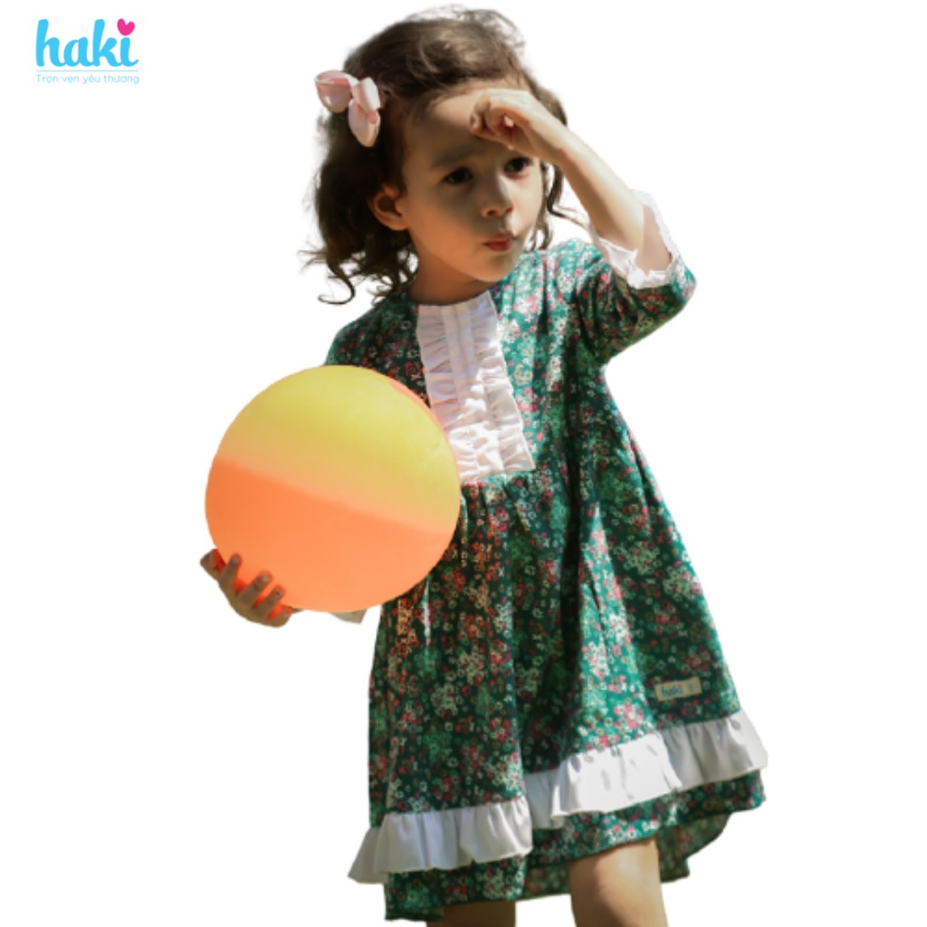 Đầm bé gái_Váy Cinderella-Hoa nhí xanh HK485, váy thiết kế bé gái HAKI