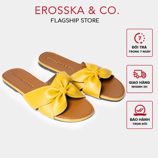 Erosska - dép đi biển thời trang erosska 2022 đính nơ đế bệt màu vàng- de027