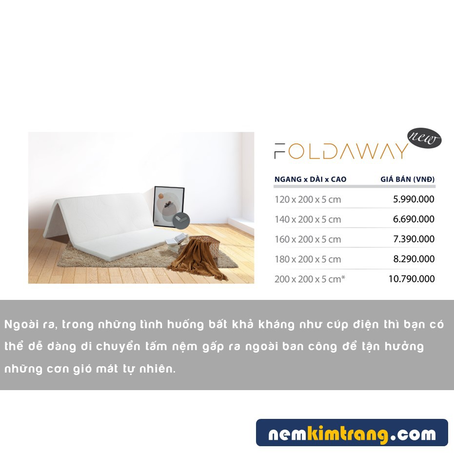 [FREESHIP] Nệm gấp cao su thiên nhiên Foldaway Liên Á - BẢO HÀNH 10 NĂM