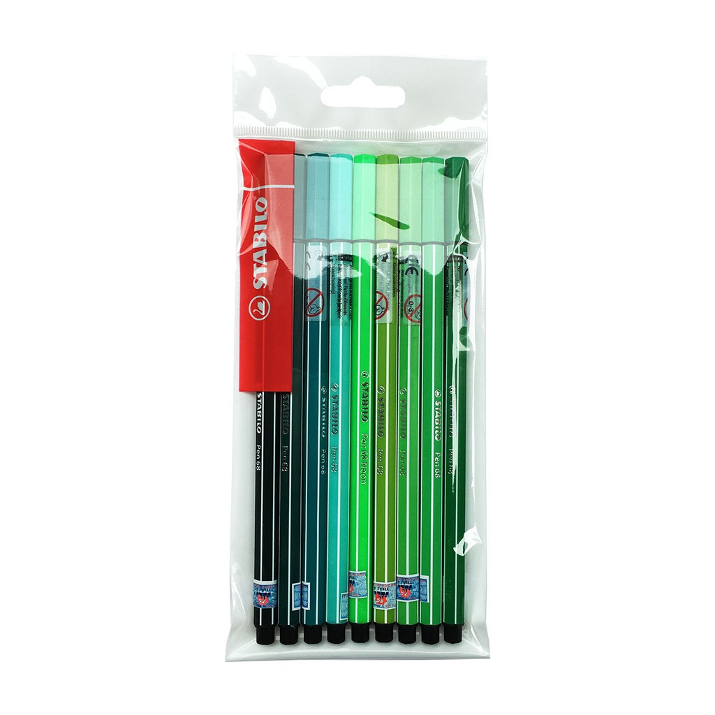 Bộ 9 bút lông STABILO Pen 68 1.0mm tông màu xanh lá (PN68/GN-C9)