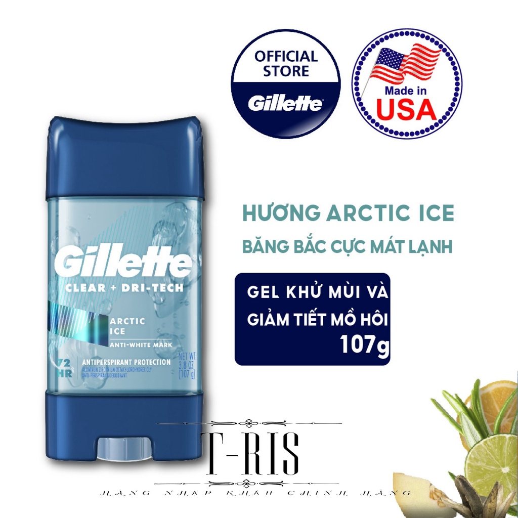 [USA] Lăn khử mùi Gillette mẫu mới 107g dạng  Gel trong suốt| Cool Ware| Arctic Ice| Sport |-Nhập khẩu chính hãng P&amp;G Mỹ