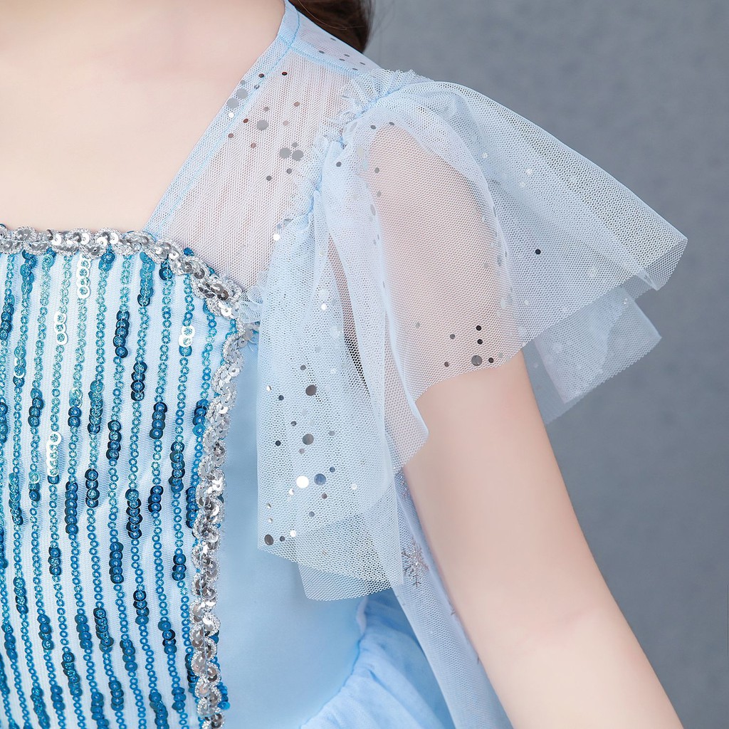 Đầm Elsa màu xanh - tà dài - mẫu mới siêu hot cho bé gái 3-9 tuổi