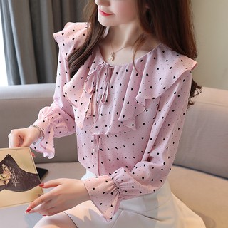 Áo sơ mi voan chấm bi tay dài xinh xắn dành cho nữ