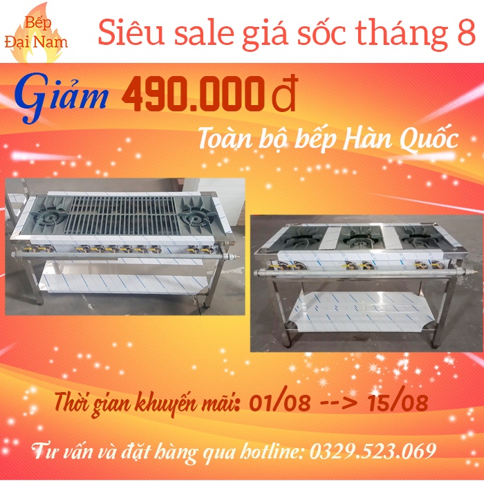 Bếp Hàn Quốc 2 họng to 6 họng nhỏ, bếp gas công nghiệp Hàn Quốc