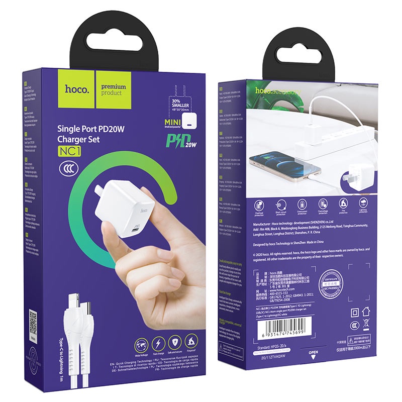 Bộ sạc cáp HOCO NC1 sạc nhanh PD 20W