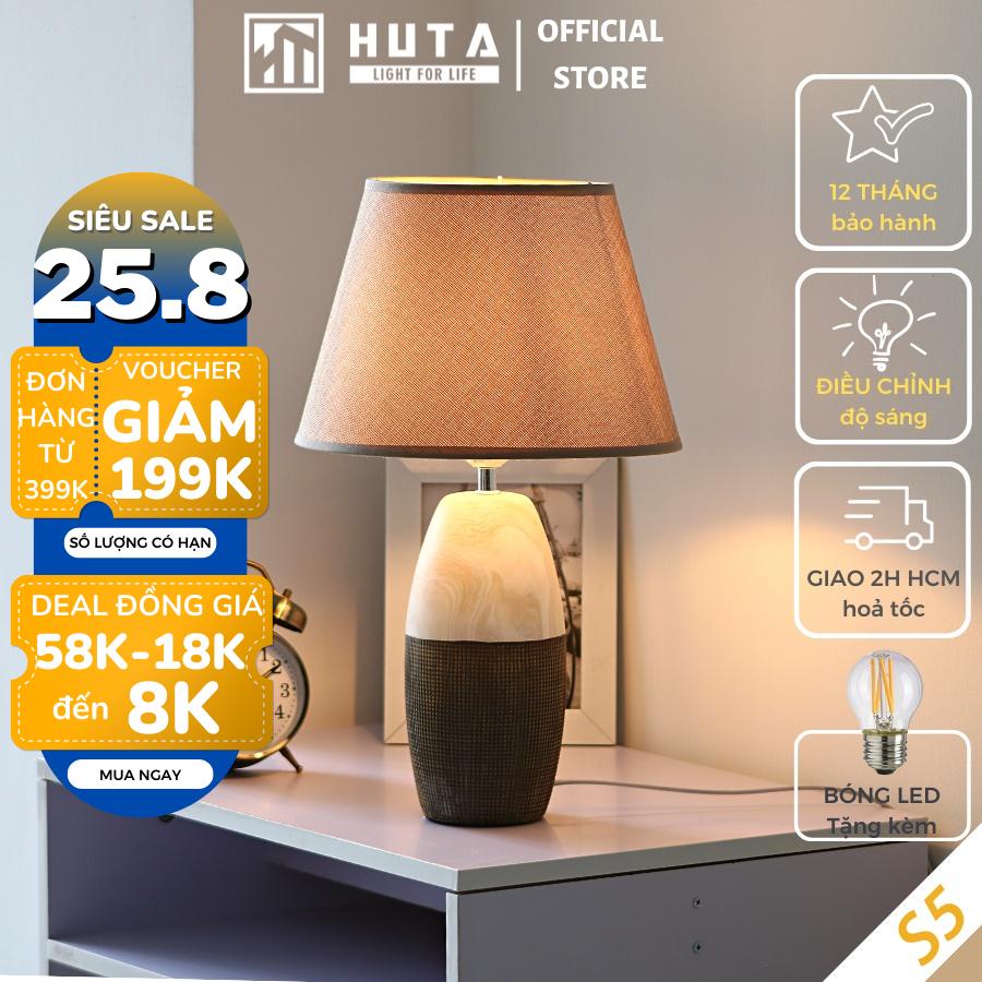 Đèn Ngủ Để Bàn Cao Cấp HUTA Decor Trang Trí Phòng Ngủ,Gốm Sứ, Bóng Led, Sáng Vàng, Để Phòng Khách Nhà Hàng,Khách Sạn, S5