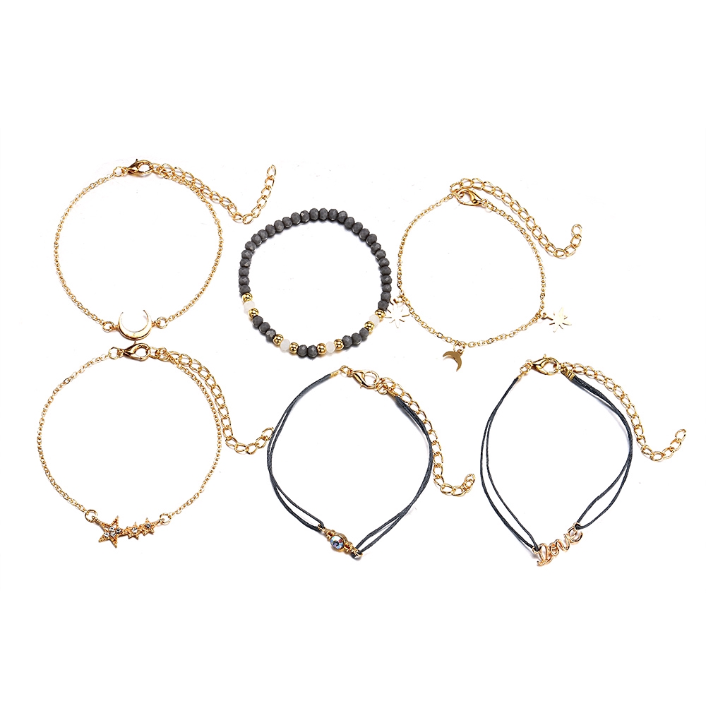 Bộ 6 vòng đeo tay đính đá phong cách bohemian cho nữ
