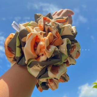 Buộc Tóc Scrunchies Lụa Satin Hoạ Tiết Cam Size Thường/Size Trung