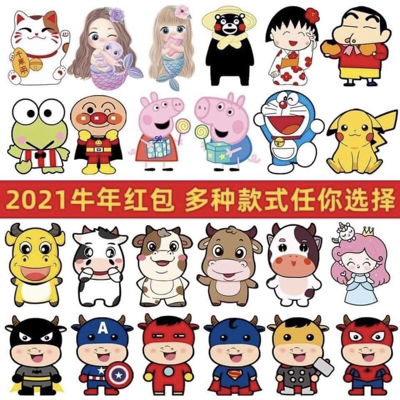 Set 50 Bao Lì Xì Hoạt Hình Siêu Hot