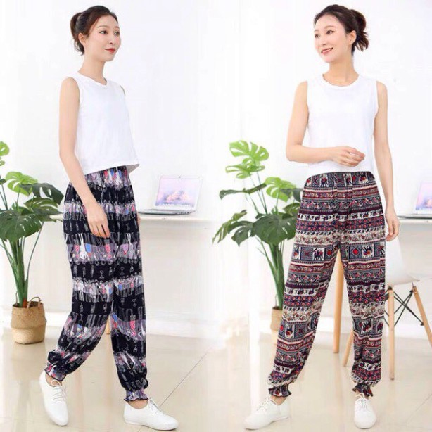 Quần Lanh Thổ Cẩm Bo Gấu Dáng Dài Nữ