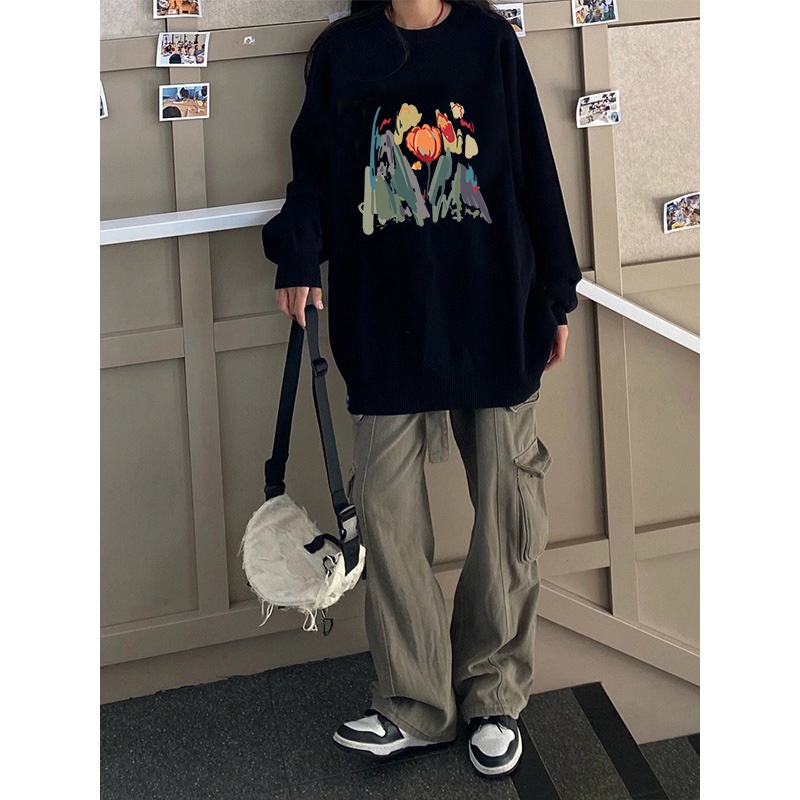 Áo sweatshirt nữ SELVZE tay dài in hình thời trang retro