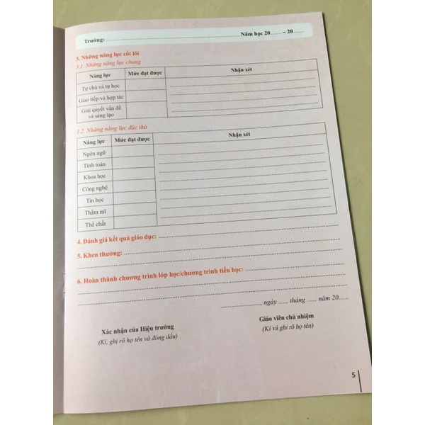 Học Bạ Tiểu Học Thông Tư 27/2020/TT-BGD