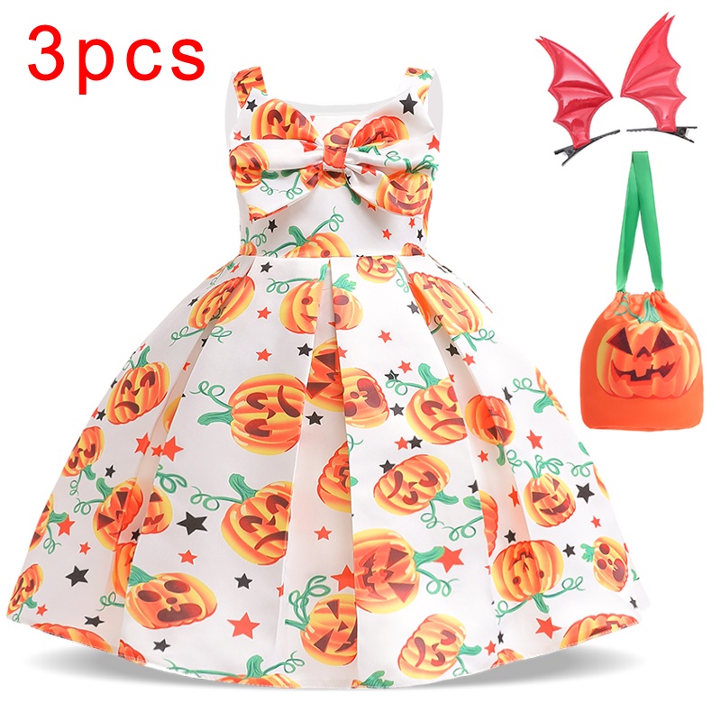 Set 3 món MQATZ Đầm công chúa Halloween có túi đựng và băng đô dành cho bé gái