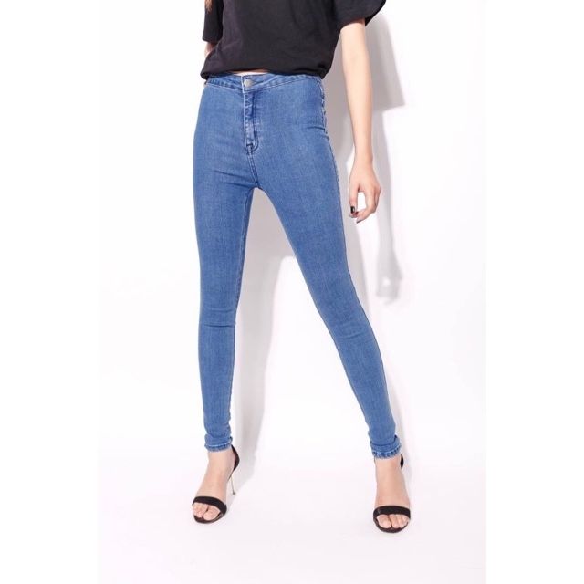 Quần jeans lưng cao skinny topshop xanh nhạt Dh843