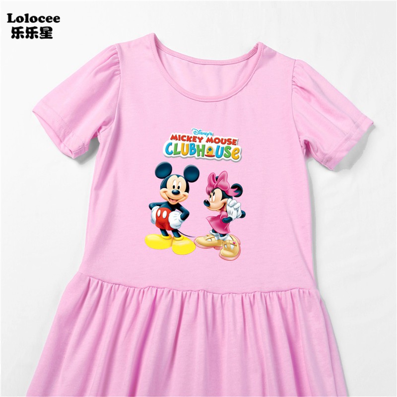 Cô gái tay ngắn Minnie Mouse Dress Kids Cotton Soft School Fashion Dresses