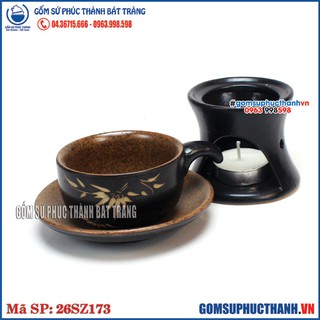 Bộ tách bếp đun hâm nóng cafe bằng gốm sứ màu nâu cafe