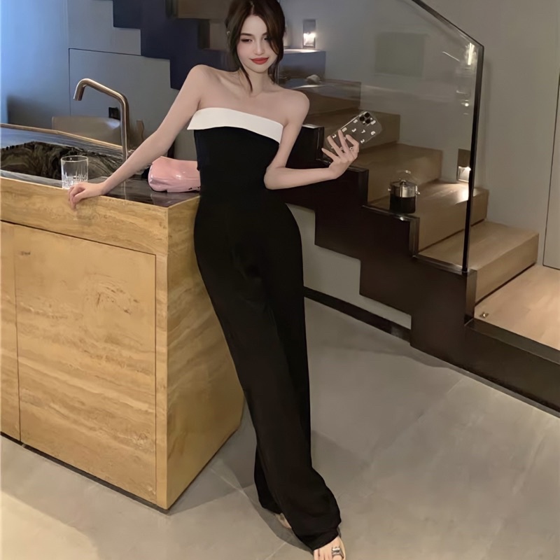 B45 Đồ Bay Nữ Dài Jumpsuit Dài Đồ Liền Thân Cúp Ngực Viền Trắng Có Đệm Ngực