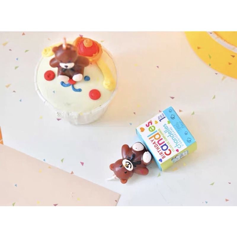 Nến gấu đeo nơ trang trí bánh sinh nhật, bánh kem