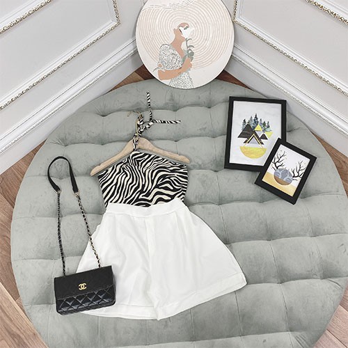 Bộ Yếm Ngựa Vằn Quần Sooc Nữ 🍉 Set Áo Buộc Dây Kèm Quần Đùi Trắng 🍉sang chảnh | BigBuy360 - bigbuy360.vn