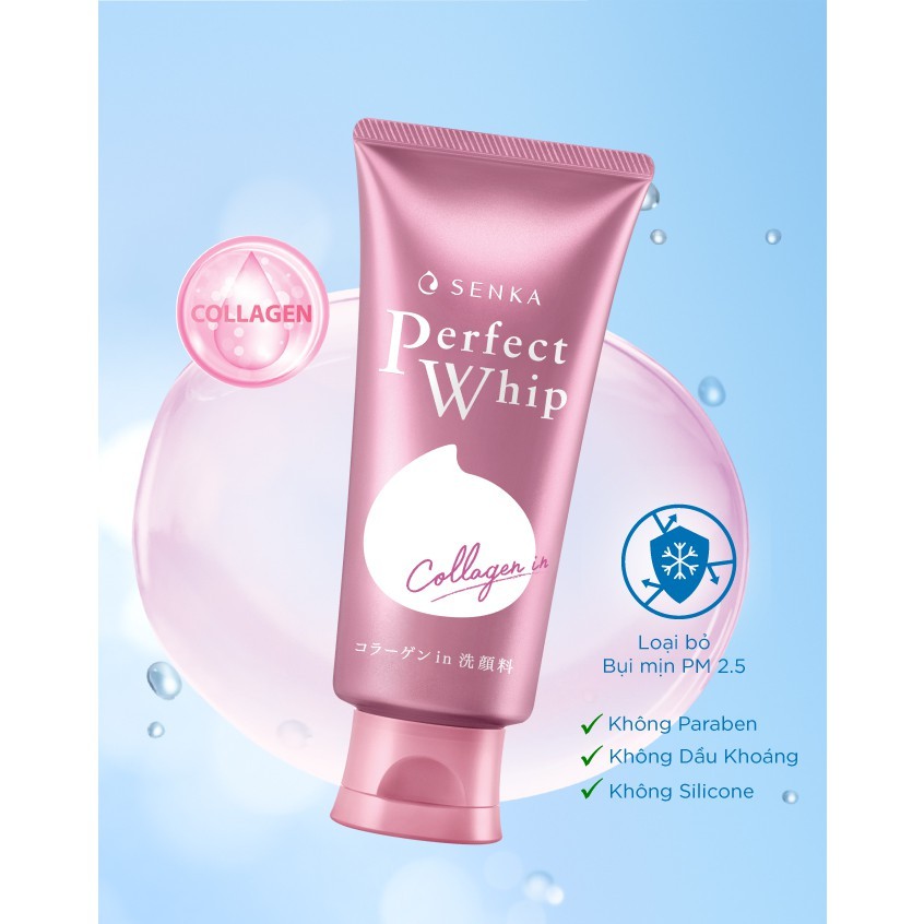 Sữa Rửa Mặt Senka Perfect Whip Collagen hồng da khô 150g