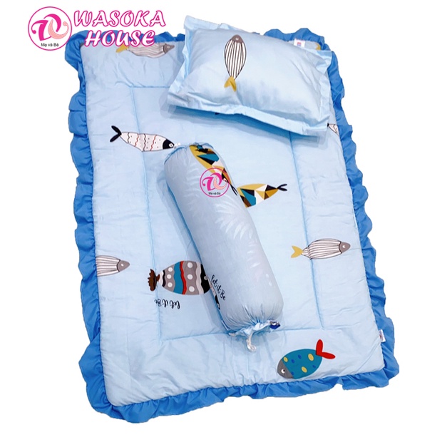 Bộ gối nệm béo cho bé đi học 1-4 tuổi, [Tặng kèm túi]vải cotton thoáng mát nhiều họa tiết dễ thương