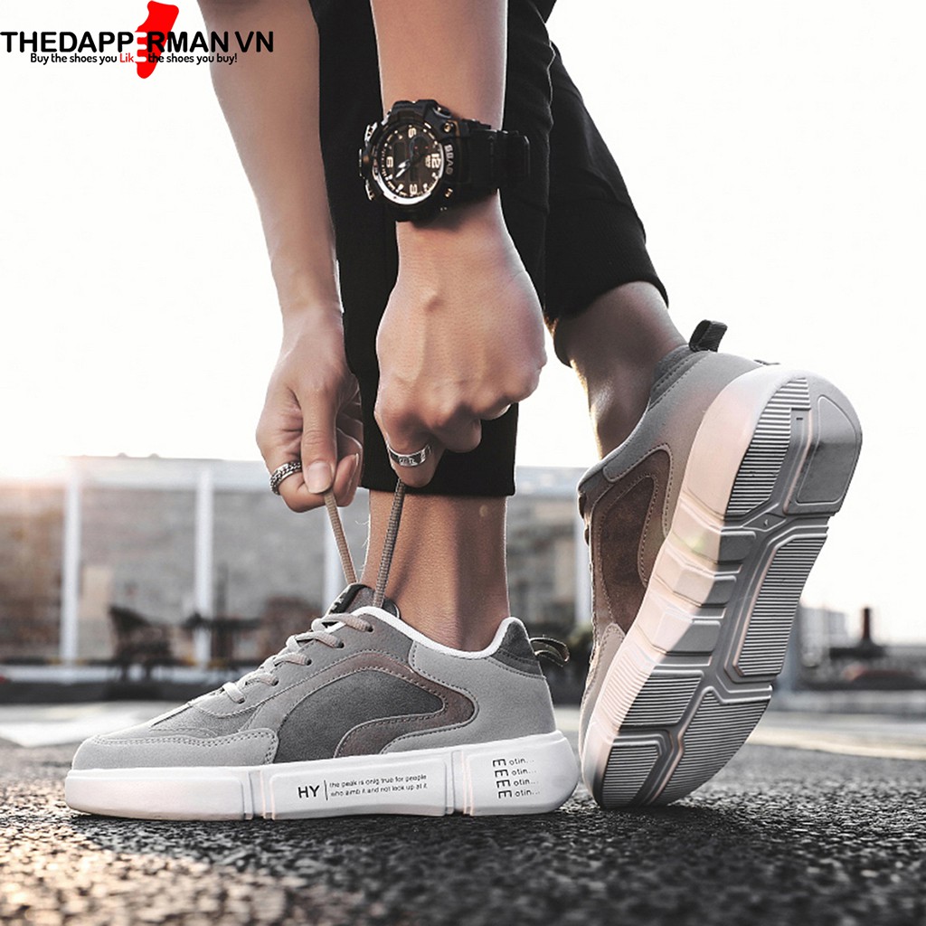 Giày nam thể thao sneaker THEDAPPERMAN WD887 chất liệu da lộn, đế cao su nhiệt dẻo, êm chân, chống trơn trượt, màu xám