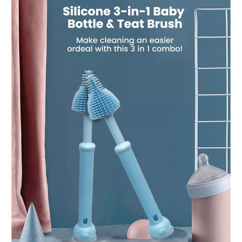 3 In 1 Soft Silicone Bottle Brush | 360 Degree Rotary | Nipple Brush | Baby Bottle Teat Straw Cleaner
